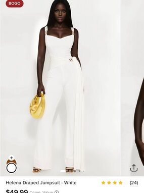 Fashion Nova White Draped Sash Jumpsuit with Gold Hardware